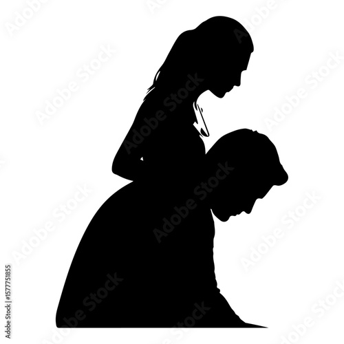 Vector art of silhouette of a woman riding on a mans back in a playful piggyback isolated on transparent background