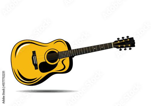 Yellow Acoustic Guitar Illustration | Folk Music Clipart | String Instrument Vector | Acoustic Guitar Art | Musical Drawing | Guitarist Icon PNG

