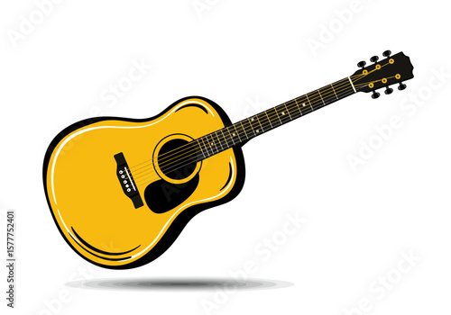 Yellow Acoustic Guitar Illustration | Folk Music Clipart | String Instrument Vector | Acoustic Guitar Art | Musical Drawing | Guitarist Icon PNG

