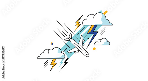 Airplane Battling Violent Storm Clouds Lightning Strikes and Turbulence Causes Dangerous Flight Conditions