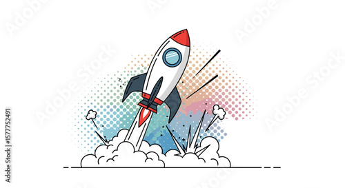 Bold Rocket Launch Illustration Capturing Dynamic Ascent and Exploding Energy