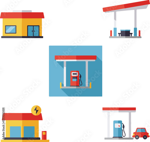 Gas Station and Petrol Station Building Set.

