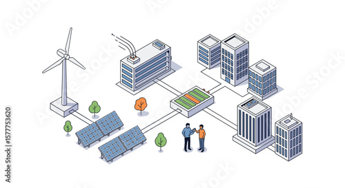 Modern Urban Energy Grid With Renewable Power Sources Supplying Buildings