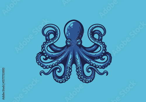 Blue Octopus Illustration Art | Sea Creature Clipart | Tentacled Ocean Animal Design | Marine Monster Drawing | Nautical Mascot Vector Graphic

