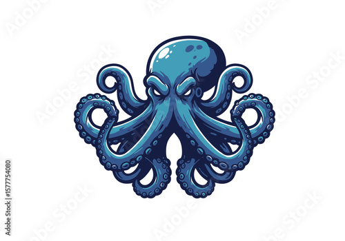 Blue Octopus Illustration Art | Sea Creature Clipart | Tentacled Ocean Animal Design | Marine Monster Drawing | Nautical Mascot Vector Graphic

