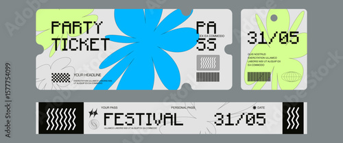 Control ticket bracelets for events, disco, festival, fan zone, party, staff. Vector mockup of a festival bracelet in a futuristic style.	
