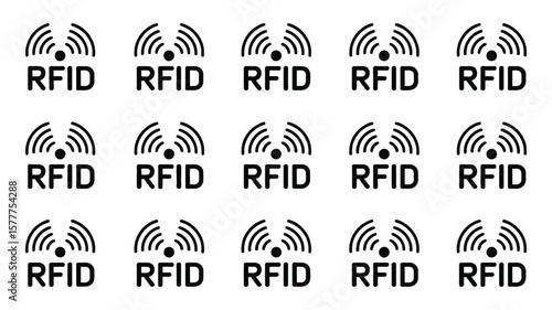 RFID radio frequency identification symbols arrayed on a white transparent background