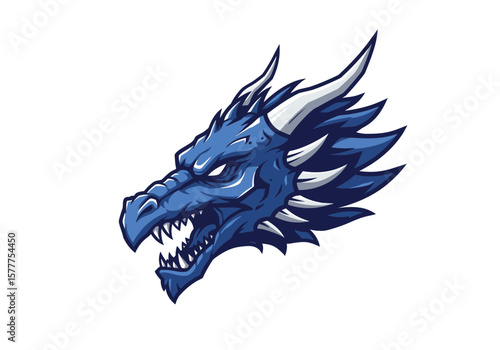 Blue Dragon Head Vector | Fierce Fantasy Beast Clipart with Sharp Teeth & Scales | Mascot Logo Illustration for Gaming, Design & Tattoo Art

