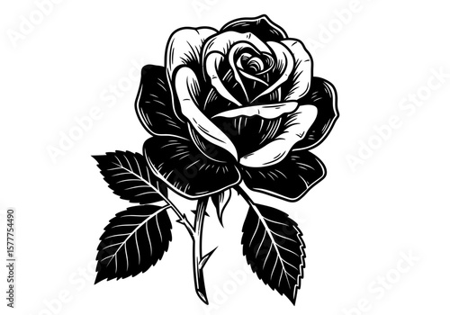 Black and White Rose Illustration | Elegant Floral Drawing | Vintage Botanical Flower Clipart | Tattoo Style Bloom Art | Romantic Nature Design

