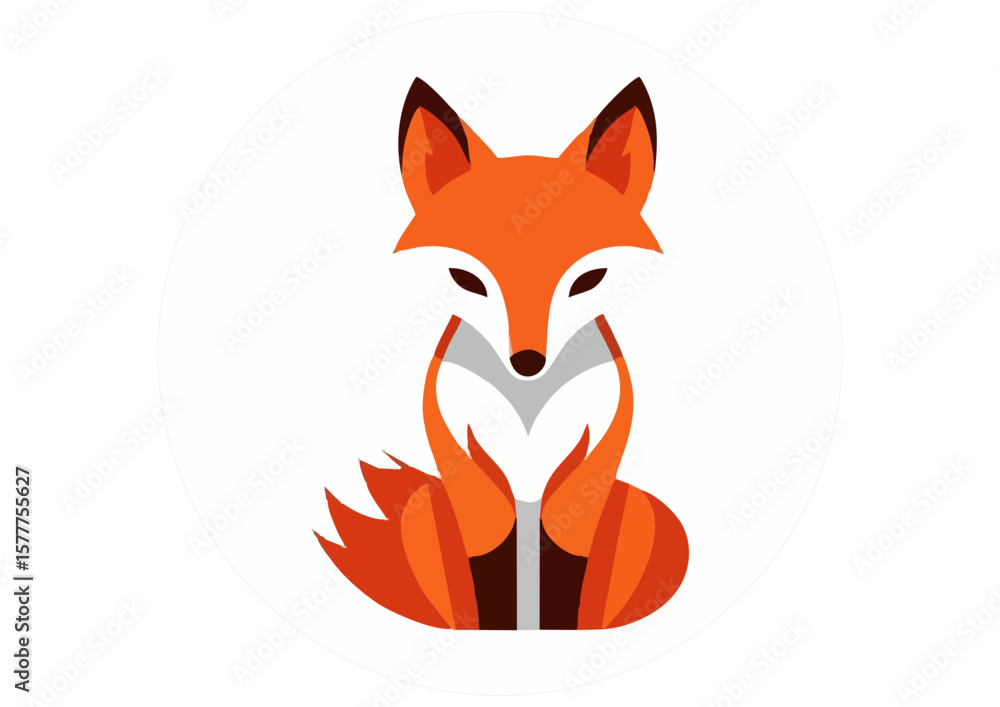 Obraz premium Stylized fox illustration, cheerful expression, sitting pose,