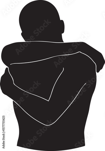 Vector art of silhouette of a person hugging themselves in selflove and comfort isolated on transparent background