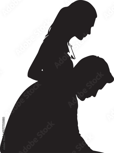 Vector art of silhouette of a woman riding on a mans back in a playful piggyback isolated on transparent background