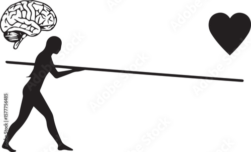 Vector art of person balancing mind and heart with a pole on a transparent background