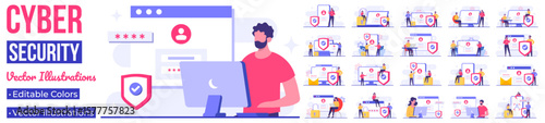 Personal data protection, Cyber security, Internet security or information privacy, Password protection flat vector illustration for landing page, mobile app, flyer, template, web banner, infographic