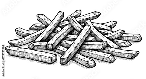 Vintage ink sketch of French fries - hand drawn black and white vector illustration engraving svg
