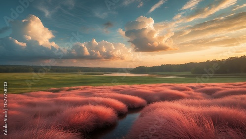 Wallpaper Mural Pink Grass Meadow at Sunset in a Landscape Torontodigital.ca