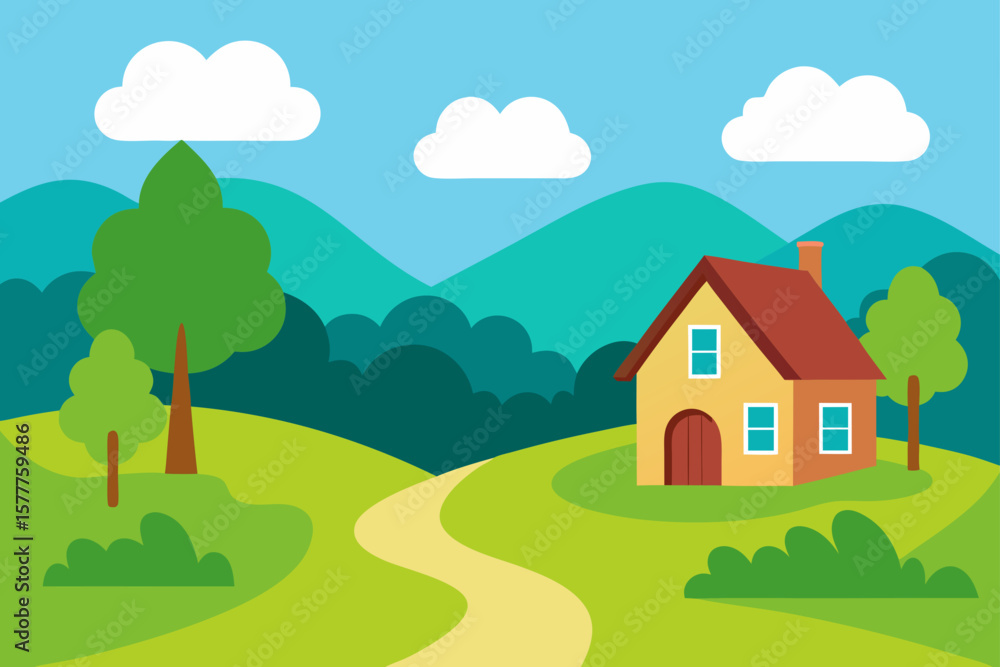 Fototapeta premium Bright Sky and Cloudy Open Nature Scene