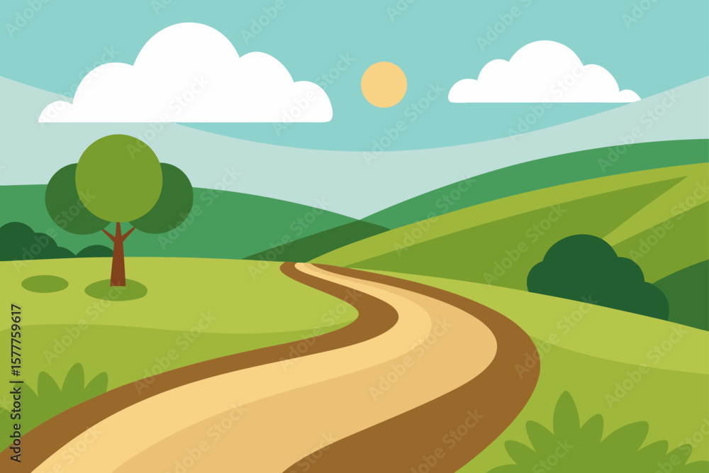 Fototapeta premium Serene Countryside With A Winding Dirt Road