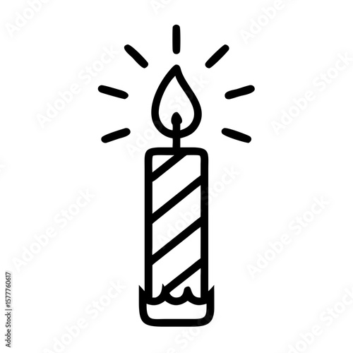 Festive candle with flame and decorative stripes for Christmas holiday  