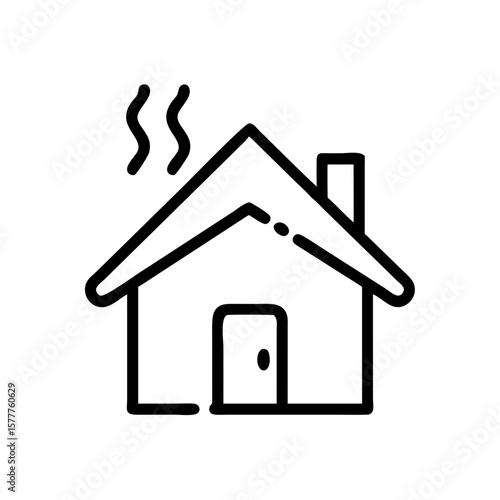 Cozy house icon with smoke coming from the chimney, Christmas theme  