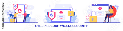 Personal data protection, Cyber security, Internet security or information privacy, Password protection flat vector illustration for landing page, mobile app, flyer, template, web banner, infographic