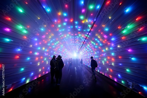 Wallpaper Mural Enchanting Light Tunnel People Walking Through A Festive, Colorful Illuminated Corridor, Creating A Magical, Immersive Experience Torontodigital.ca