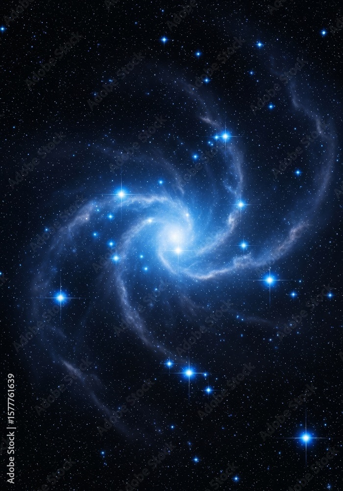 Obraz premium Celestial Spiral Nebula - A breathtaking view of a spiral nebula, filled with bright blue stars and swirling cosmic dust. Symbolizing: mystery, wonder, infinity, creation, and beauty