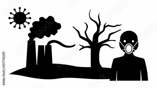 Silhouette of pollution with virus and masked man