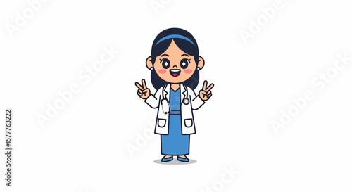 Cartoon Doctor with Peace Signs: A Cheerful Medical Professional Illustration
