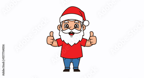 Cartoon Santa Claus with Thumbs Up Gesture, Red Shirt, and Blue Jeans