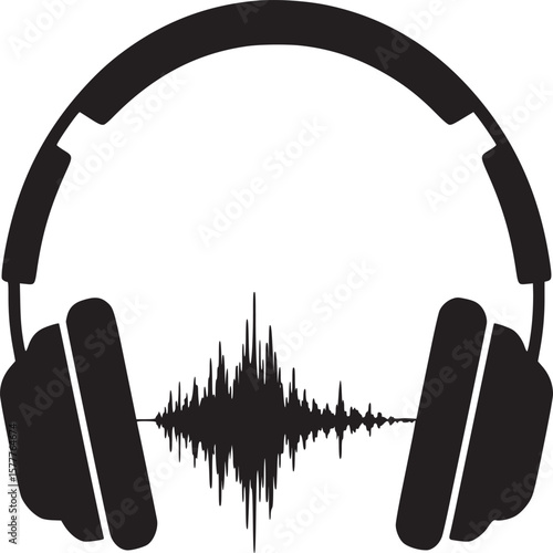 Headphones with sound wave vector illustration for music listening and audio production design needs