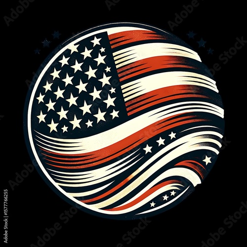 Ai generated image of a vintage american flag design features stars and stripes in a circular emblem