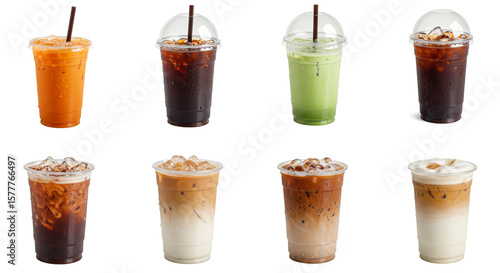 Wallpaper Mural Assortment of various iced drinks in clear plastic cups with straws on a white background isolated Torontodigital.ca