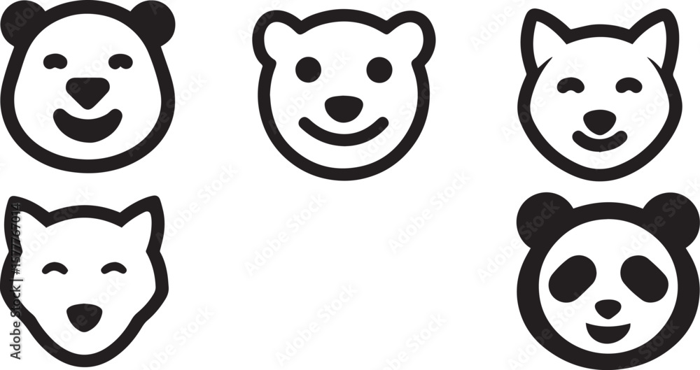 Obraz premium panda fox leopard face icon set