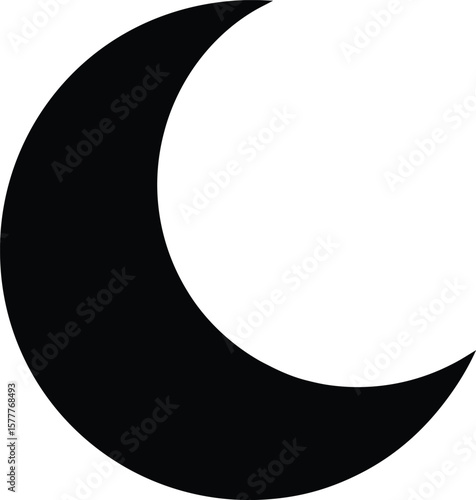 Minimal clean black silhouette icon of a crescent moon on white background.
