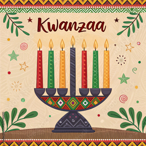 Happy kwanzaa card template with seven candles




