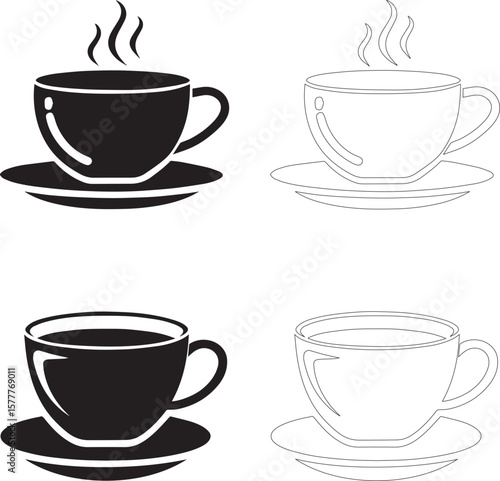 coffee day coffee cup icon set hot and cold silhouettes filled and outline