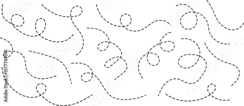 curved line set. Spiral dotted line arrow. Seamless pattern of continuous wavy lines. Abstract black lines wave curve motion. Wave ornament pattern