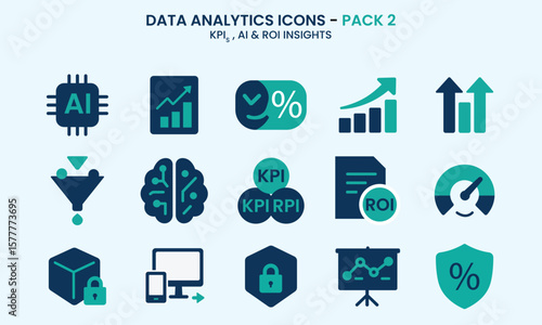 Data Analytics Icons – Pack 2: KPIs, AI & ROI Insights
