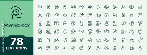 Psychology line icon set. Minimalist vector collections. Editable vector art and illustration. Emotion line icon set. Related to psychotherapy, mind, psychologist, brain and more.