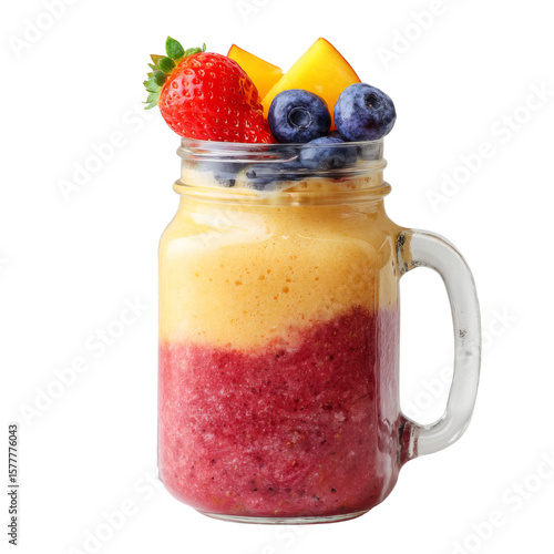Wallpaper Mural Colorful Layered Fruit Smoothie in Mason Jar with Fresh Berries and Tropical Fruits on Top Torontodigital.ca