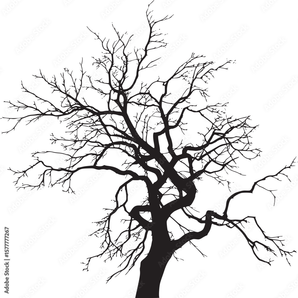 Fototapeta premium Black tree silhouette vector illustration on white background for design and decoration use tree art