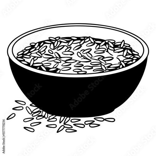 flax seeds in bowlblack and white illustration, for food blogs