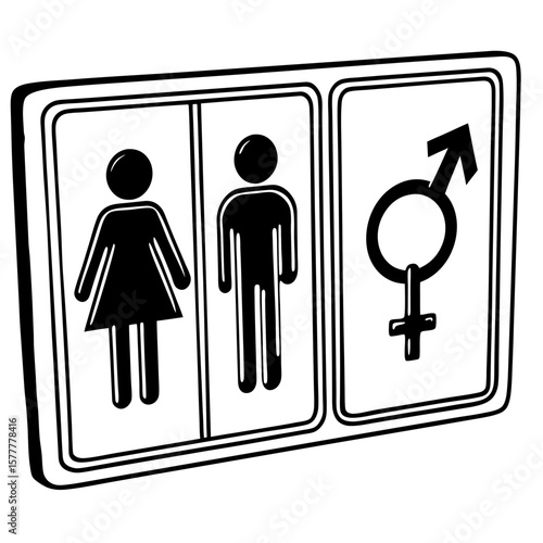 Gender neutral restroom sign, black and white style, for public spaces
