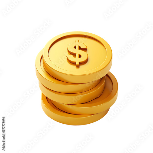 “Hyper realistic 3D render of gold coins and a stack of money with dollar sign symbol, representing financial success, wealth and abundance, crisp focus and cinematic lighting, photorealistic