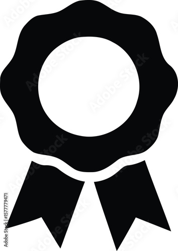 Black award badge or ribbon symbol representing certification, prize, or achievement.