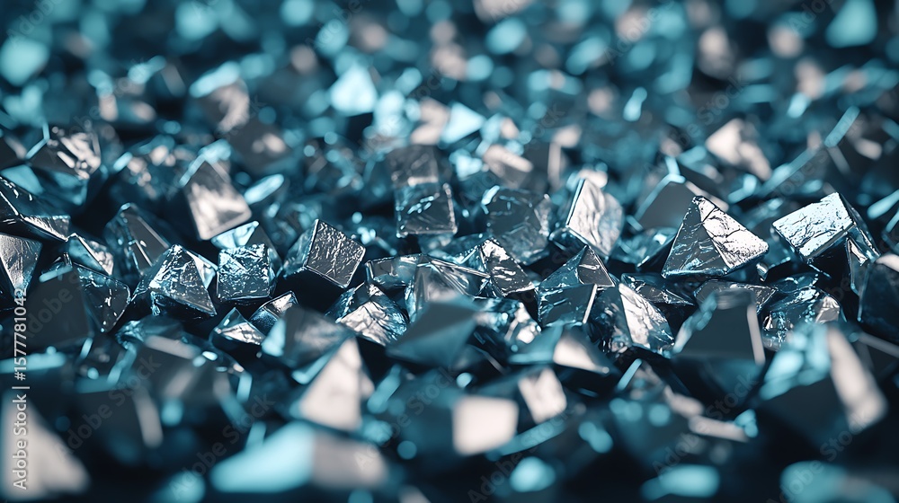 Close-up image of shiny, metallic crystals with a blue tint, highlighting their sharp, angular shapes and reflective surfaces. Close-up image of shiny, metallic crystals with a blue tint, highlighting their sharp, angular shapes and reflective surfaces.