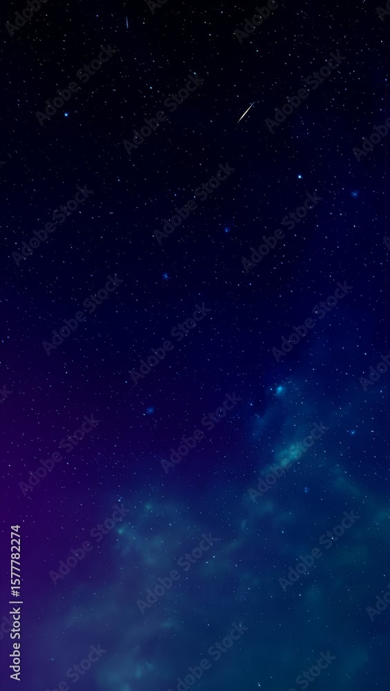 Fototapeta premium A shooting star streaks across a vibrant deep blue and purple starry night sky