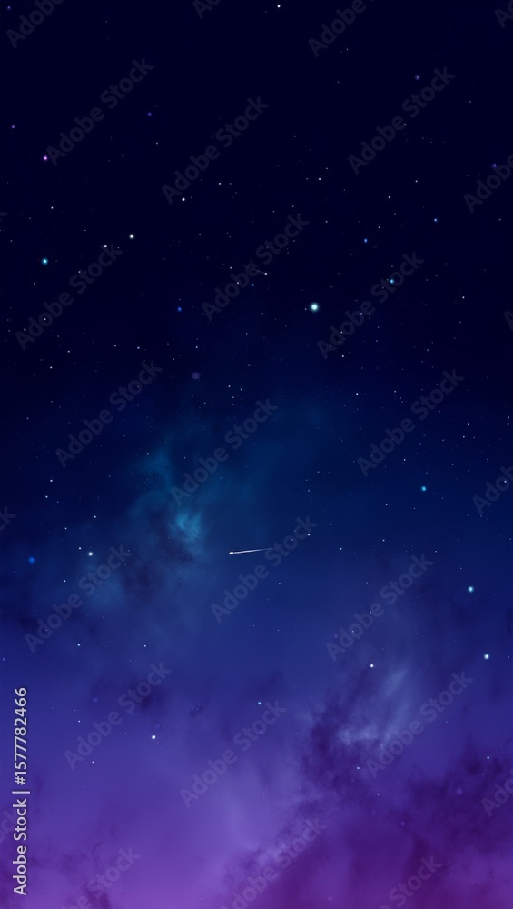 Fototapeta premium Vibrant purple and blue nebula with a shooting star across a starry night sky