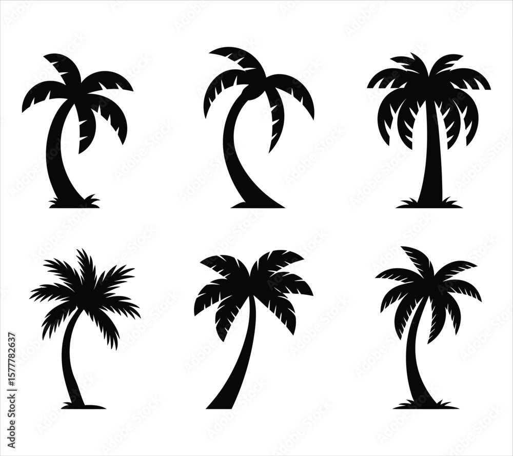 Fototapeta premium Island Palm Tree Vector Silhouettes